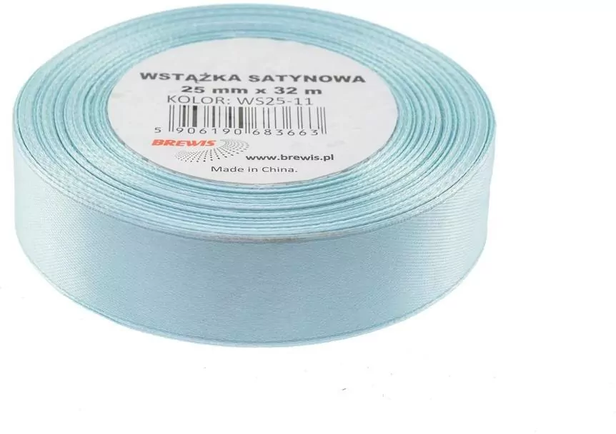 Wstążka satynowa, błękitna 25mmx32m - tantis.pl