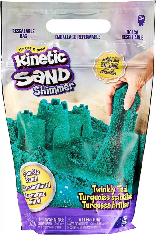 Kinetic Sand. Piasek kinetyczny z brokatem. Turkusowy 90g - tantis.pl
