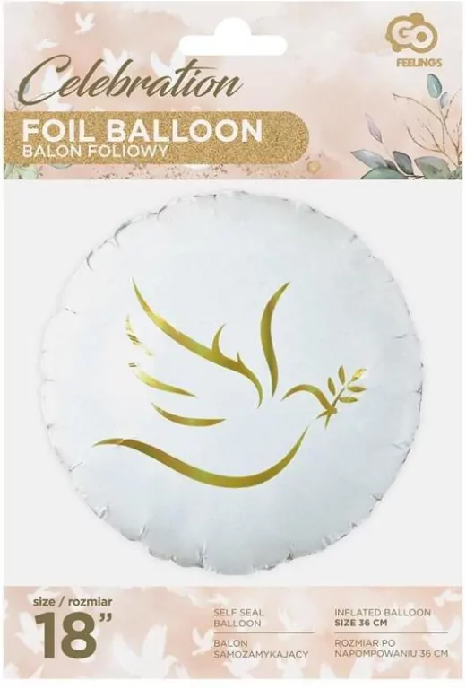 Balon foliowy Złoty gołąbek okrągły - tantis.pl
