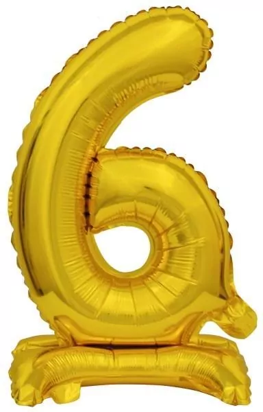 Balon foliowy mini cyfra 6 ze stopką złota 22x40cm - tantis.pl