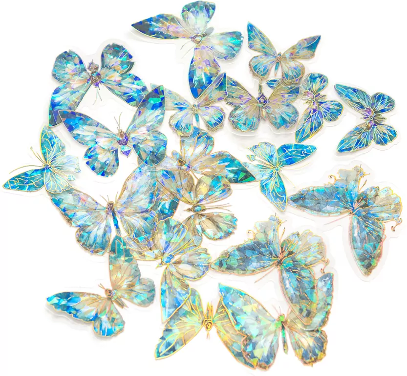 Połyskujące naklejki PET - Motyle blue stardust - tantis.pl