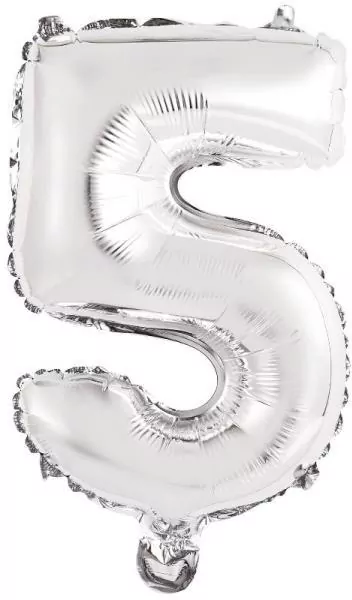 Balon foliowy mini cyfra 5 srebrna 25,5x40cm - tantis.pl