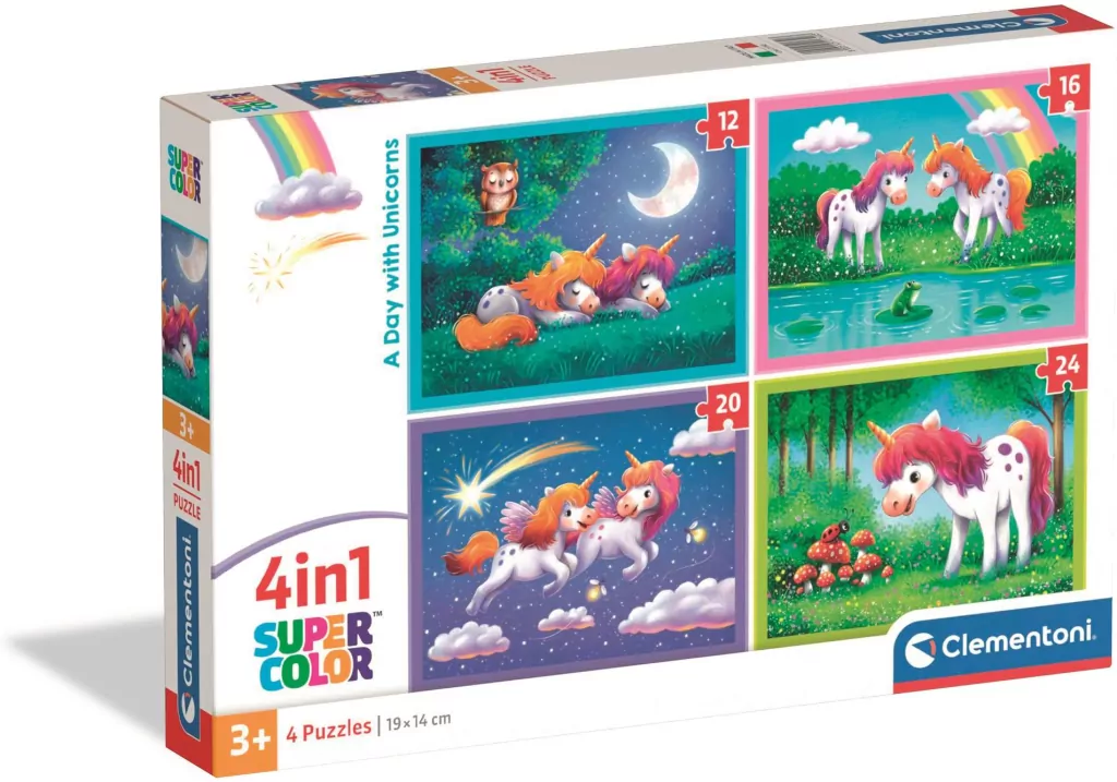 Puzzle 4 w 1 Super Color. A Day with Unicorns - tantis.pl