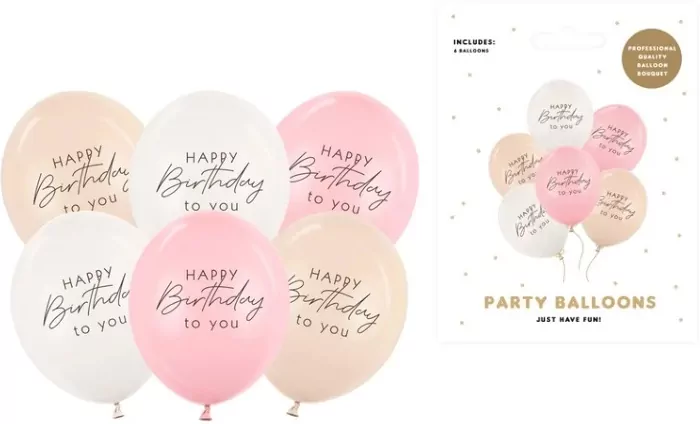Balony Happy Birthday mix różowy 30cm 6szt - tantis.pl