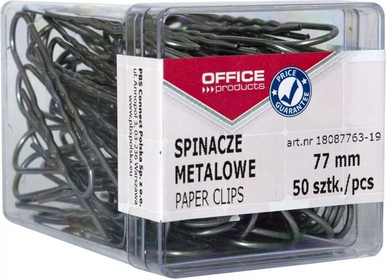 Spinacze metalowe Office Products 77mm 50sztuk srebrne - tantis.pl