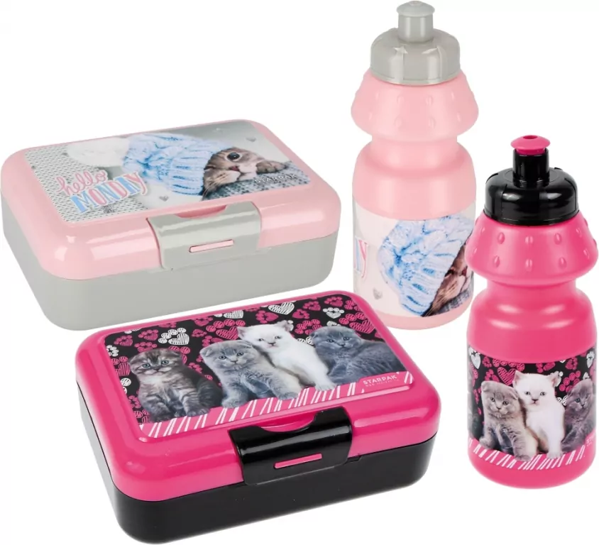 Starpak. Bidon 350ml + pudełko śniadaniowe. Kotki - tantis.pl