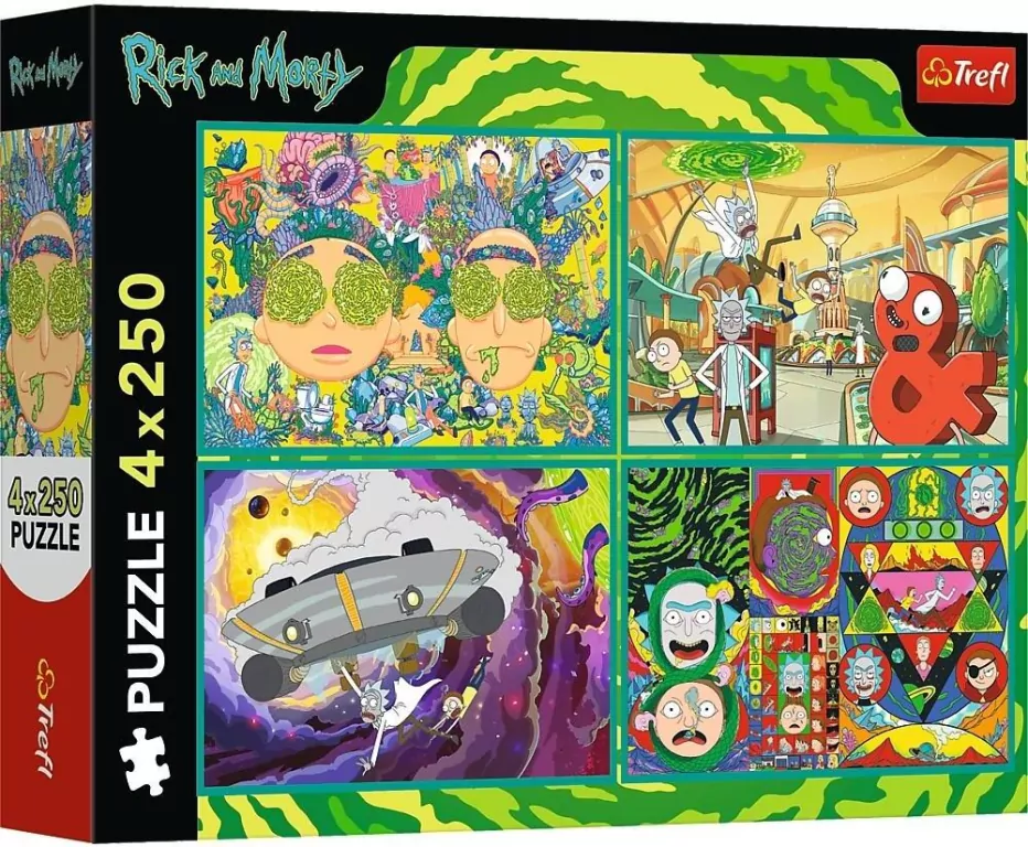 Puzzle 4x250 Zakręcony świat Ricka i Morty TREFL - tantis.pl