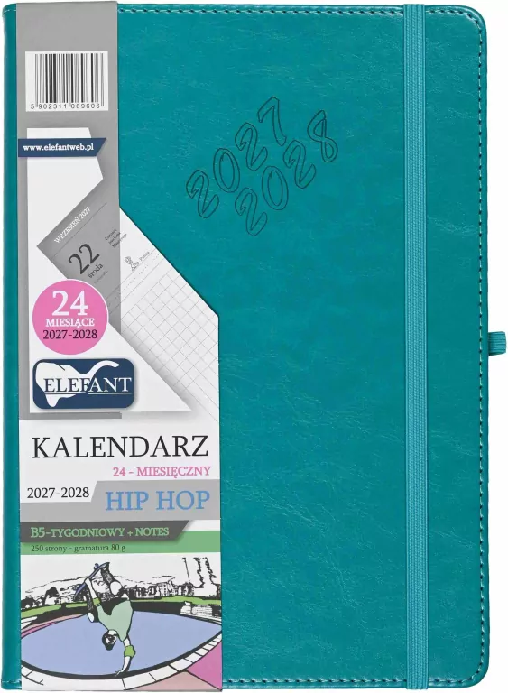 Kalendarz Hip hop 2027/28 B5 tyg. turkusowy - tantis.pl