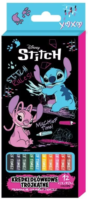 Kredki ołówkowe trójkątne Stitch Black 12 kolorów - tantis.pl