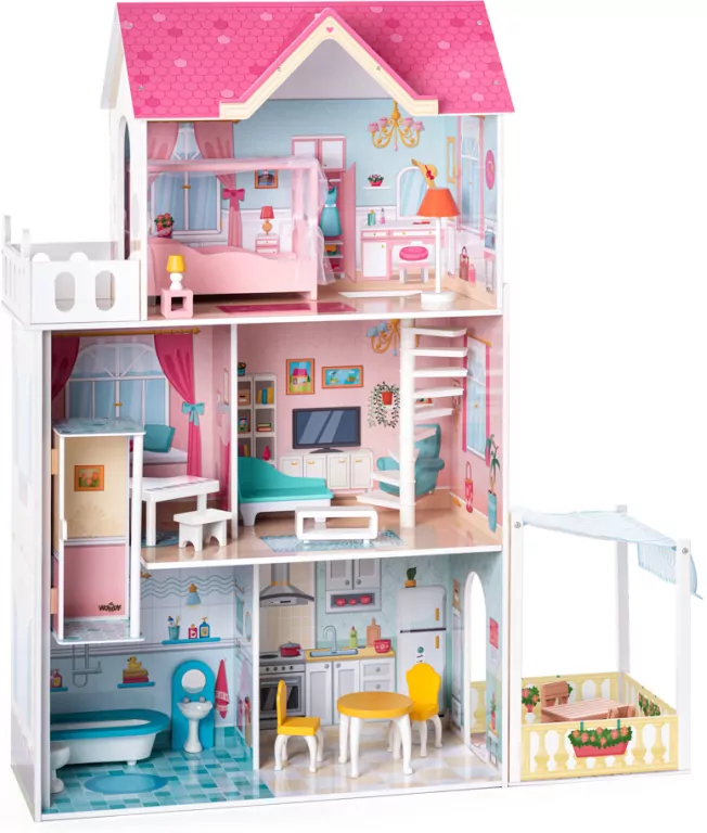 Domek dla lalek drewniany z akcesoriami 85X50X13. Malibu - tantis.pl