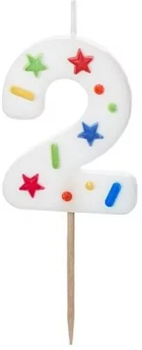 Świeczka urodzinowa 2 biała konfetti 5.5cm - tantis.pl