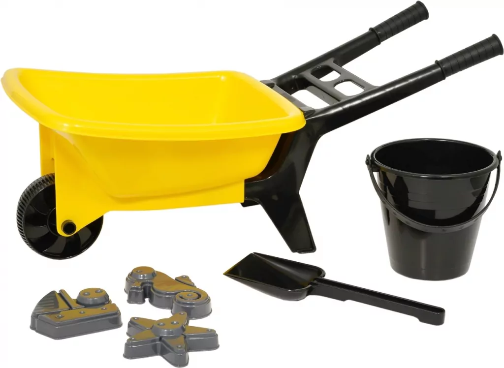 Taczka z akcesoriami do piasku 56cm żółta - tantis.pl