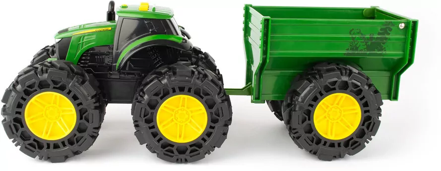 TOMY. John Deere Monster Traktor z przyczepą światło i dźwięk - tantis.pl