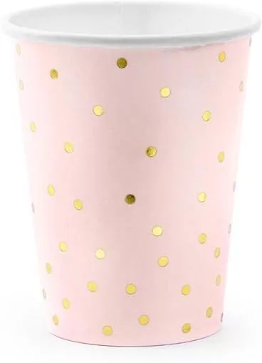 Kubeczki Kropki jasnoróżowe 260 ml, 6 sztuk - tantis.pl