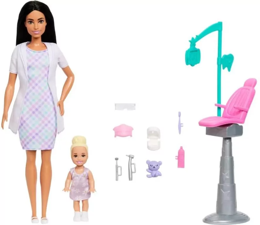 Barbie Dentystka Zestaw 2 (Lalka brunetka) - tantis.pl