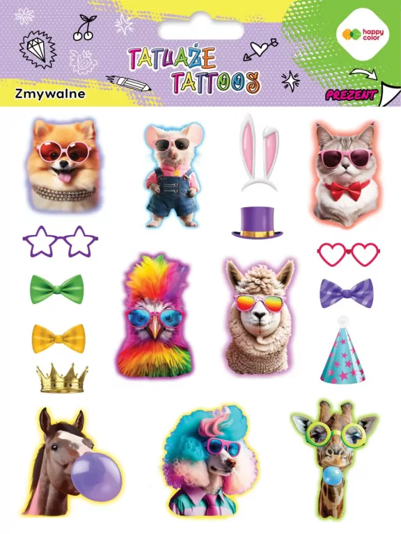 Tatuaże zmywalne Animals Funny HAPPY COLOR - tantis.pl