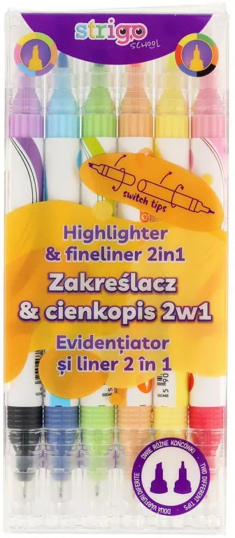 Zakreślacz i cienkopis 2w1 6 kolorów STRIGO - tantis.pl