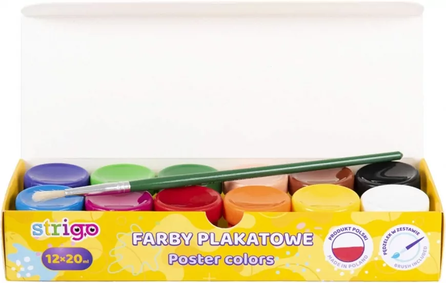 Farby plakatowe 12 kolorów STRIGO - tantis.pl