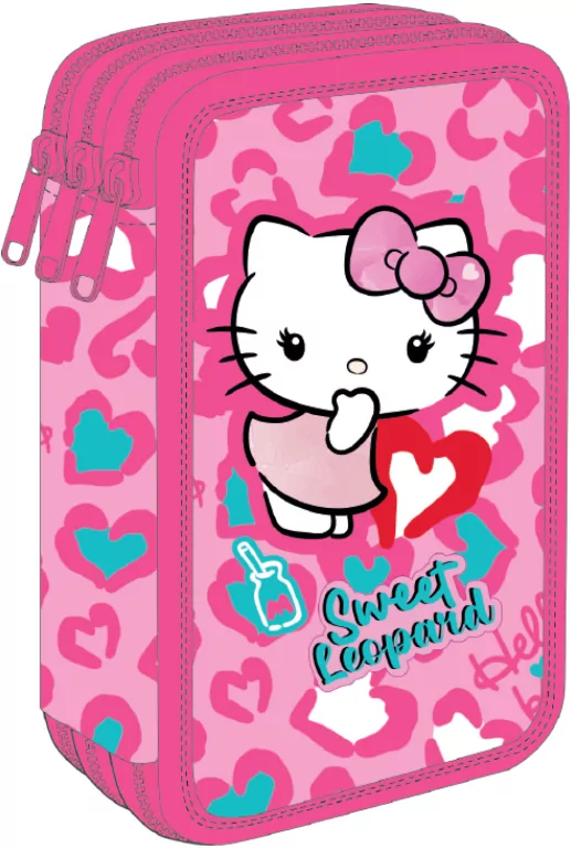 Piórnik potrójny z wyposażeniem Hello Kitty Jumper 3 Pink 2 - tantis.pl