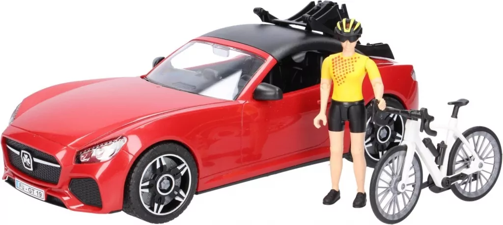 Auto Roadster czerwone z figurką kolarki i rowerem - tantis.pl