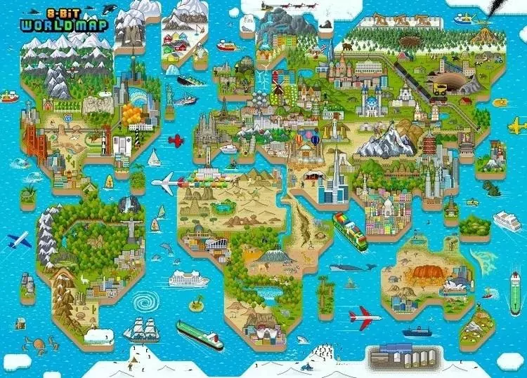 Puzzle 1000 8-BIT Mapa Świata - tantis.pl