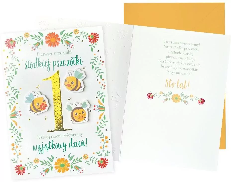Karnet B6 Urodziny Roczek (pszczółki) - tantis.pl