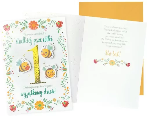 Karnet B6 Urodziny Roczek (pszczółki)
