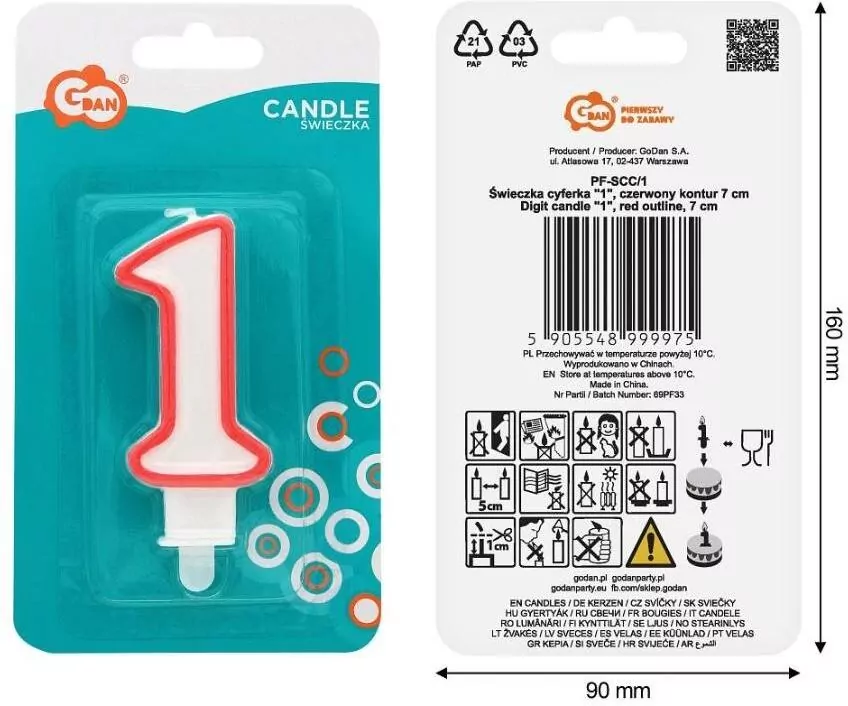 Świeczka 1 czerwony kontur 7cm - tantis.pl