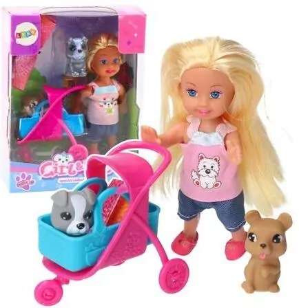 Zestaw mini laleczka wózek + piesek - tantis.pl