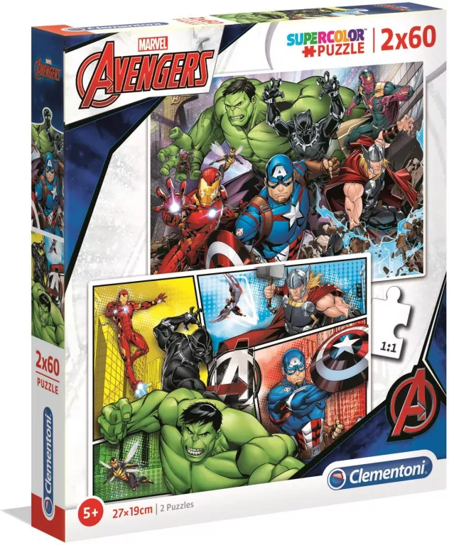 Clementoni. Puzzle 2x60. Super kolor. The Avengers - tantis.pl