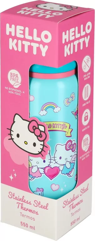 Bidon 500ml metalowy termos Hello Kitty Light Blue Pink - tantis.pl