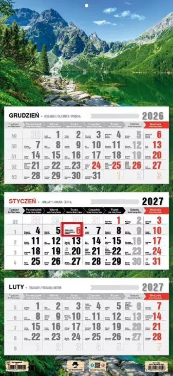 Kalendarz 2027 trójdzielny Tatry Morskie Oko - tantis.pl