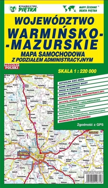 Województwo Warmińsko-Mazurskie 1:220 000 mapa - tantis.pl
