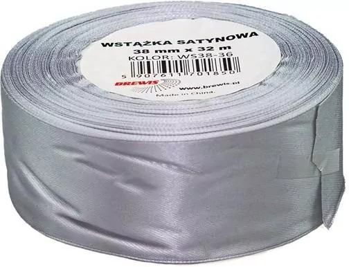 Wstążka satynowa. Srebrna 38mmx32m - tantis.pl
